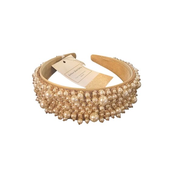 Wide Rose Gold Pearl/Bead Bridal Headband - Picture 2 of 6